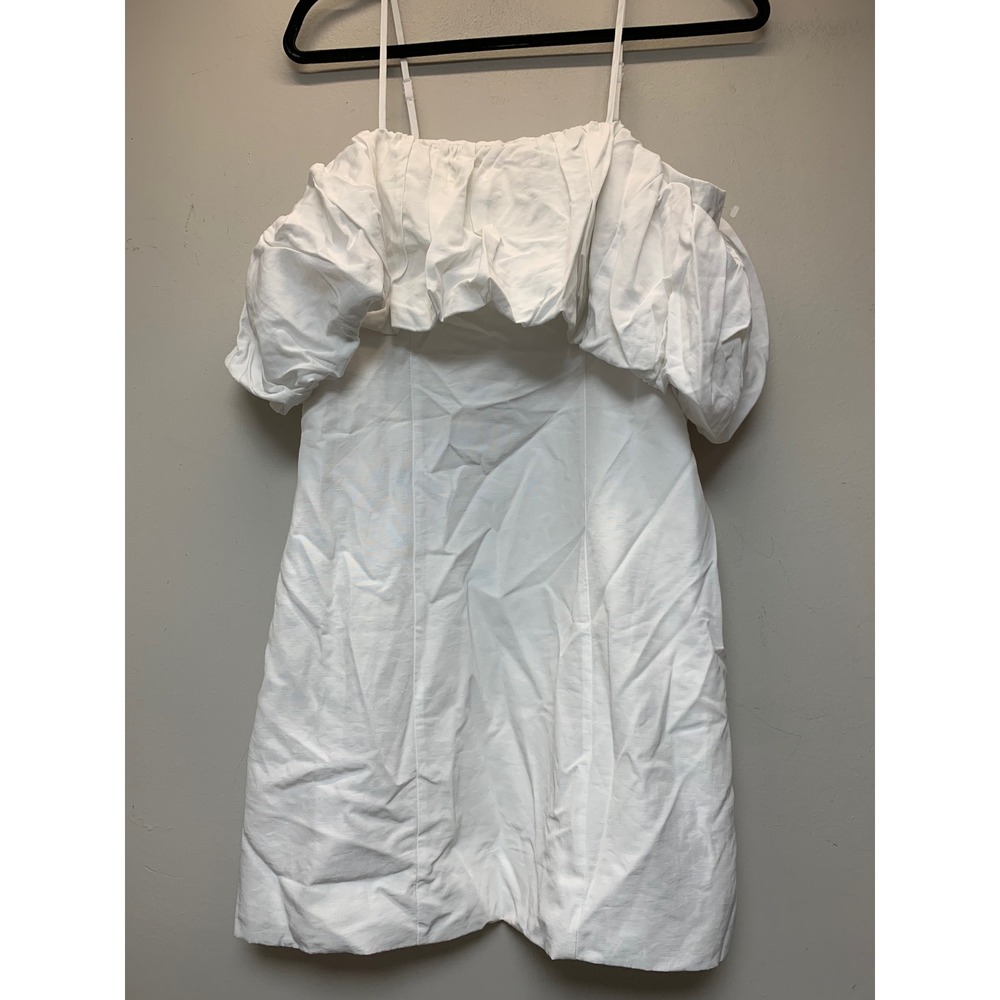 A New Day Mini Dress Women 6 White Excellent Off Shoulder Ruffle Linen Blend
